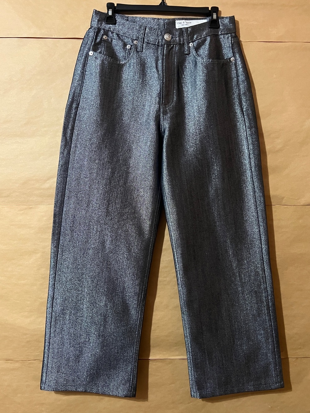 Rag & Bone | Logan Wide Leg Jeans Indigo Lurex Metallic Denim Size 28